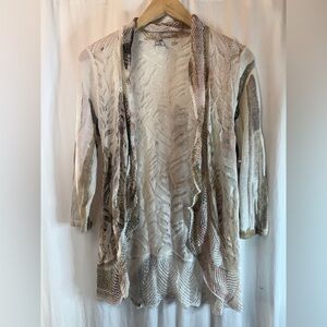 Alberto Makali Cream and Tan Open Linen Cardigan